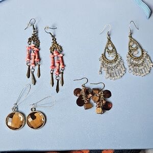 *Bundle* Elegant Gold and Brown Dangle Earrings Set